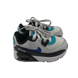 Nike Air Max 90 Boys Sneakers 5C White Blue Leather Athletic Shoes CD6868-103